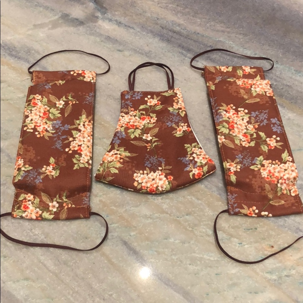 Brown Floral Face Mask with Filter Pocket